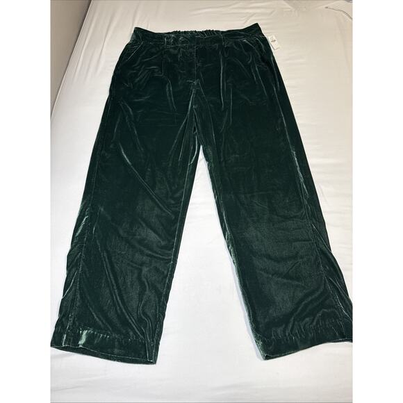 Old Navy Womens XL Taylor Wide Leg Velvet Trouser Green Full Length Pants NWT - Picture 1 of 16